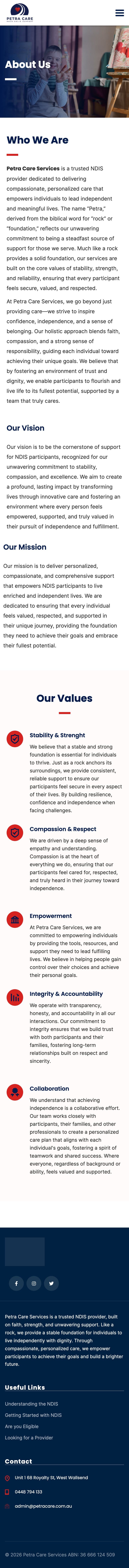 Petra Care Services website on mobile — responsive design by WebGaze