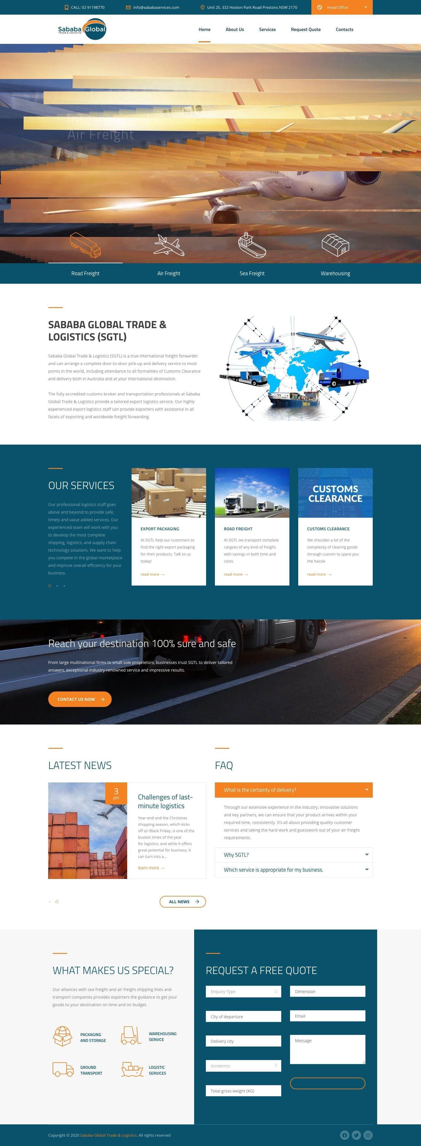 Sababa Global Trade & Logistics website homepage — Freight forwarding & logistics web design by WebGaze (2024)