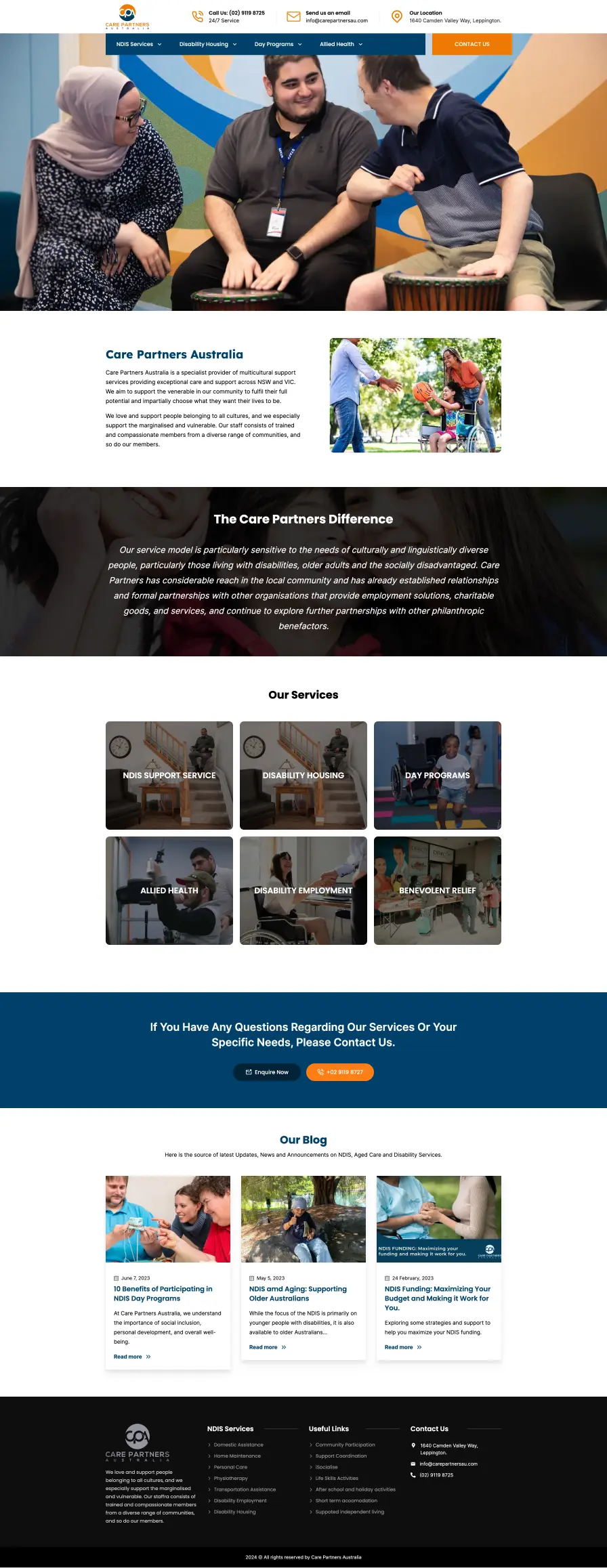 Care Partners Australia website homepage — Health and disability support web design by WebGaze (2024)