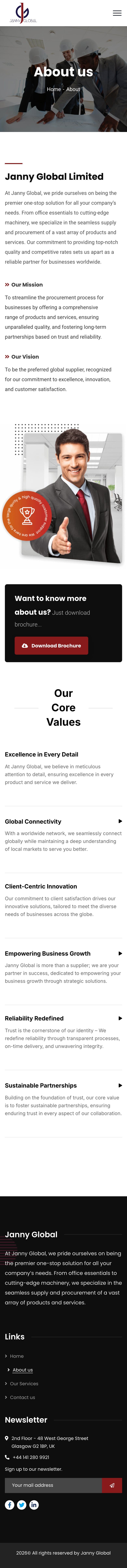 Janny Global website on mobile — responsive design by WebGaze