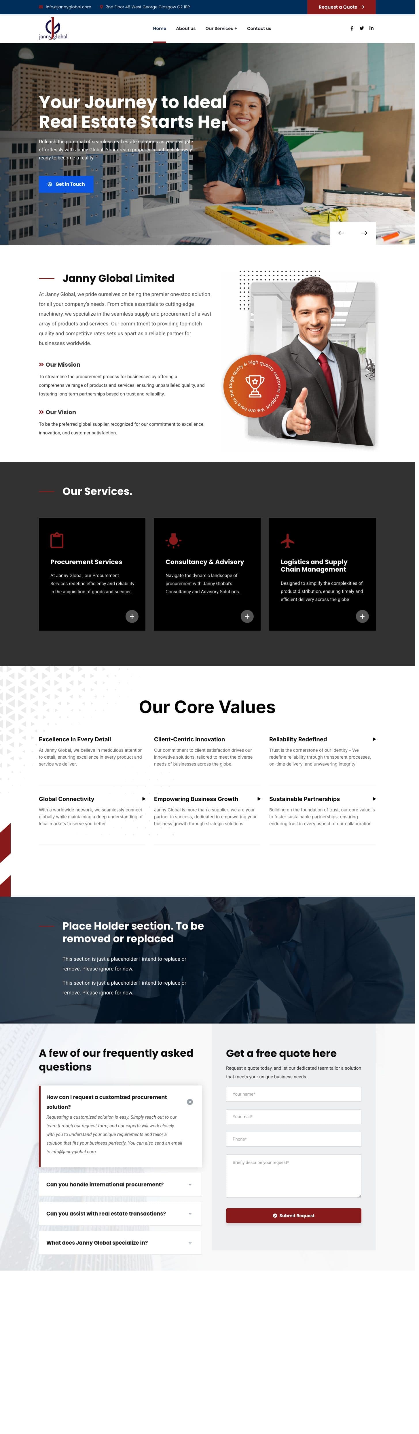 Janny Global website homepage — Property and real estate web design by WebGaze (2024)