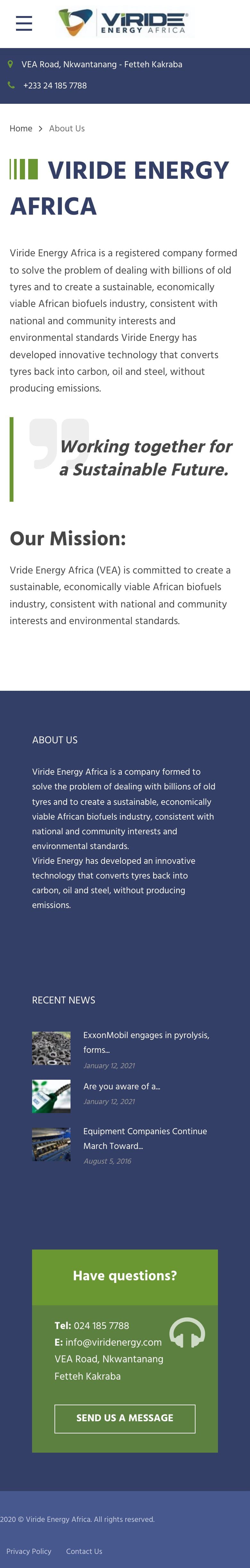 Viride Energy Africa website on mobile — responsive design by WebGaze